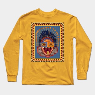 VooDou Tribal Spirit Mask - Yellow Blue Orange Long Sleeve T-Shirt